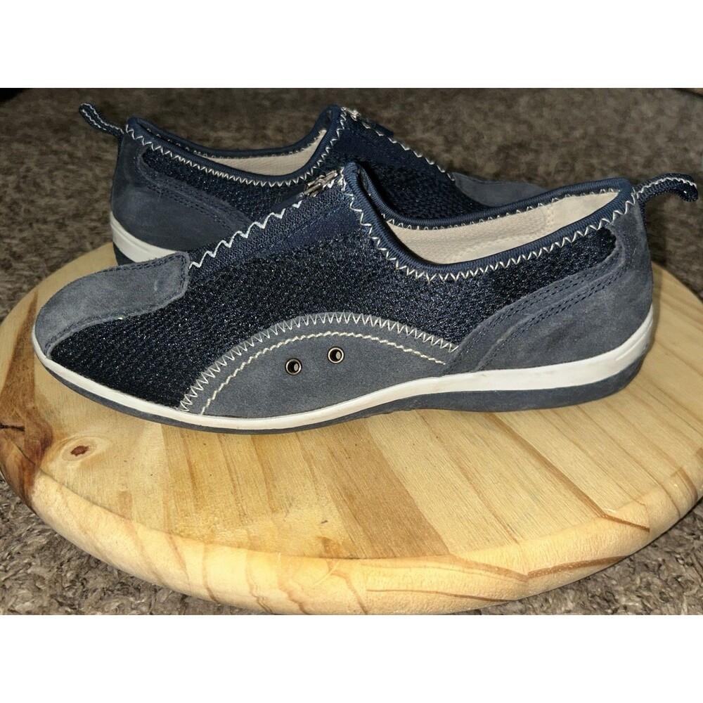 Spring Step Racer Navy Mesh Suede Front Zip Slip On Comfort Sneakers Size US9/40